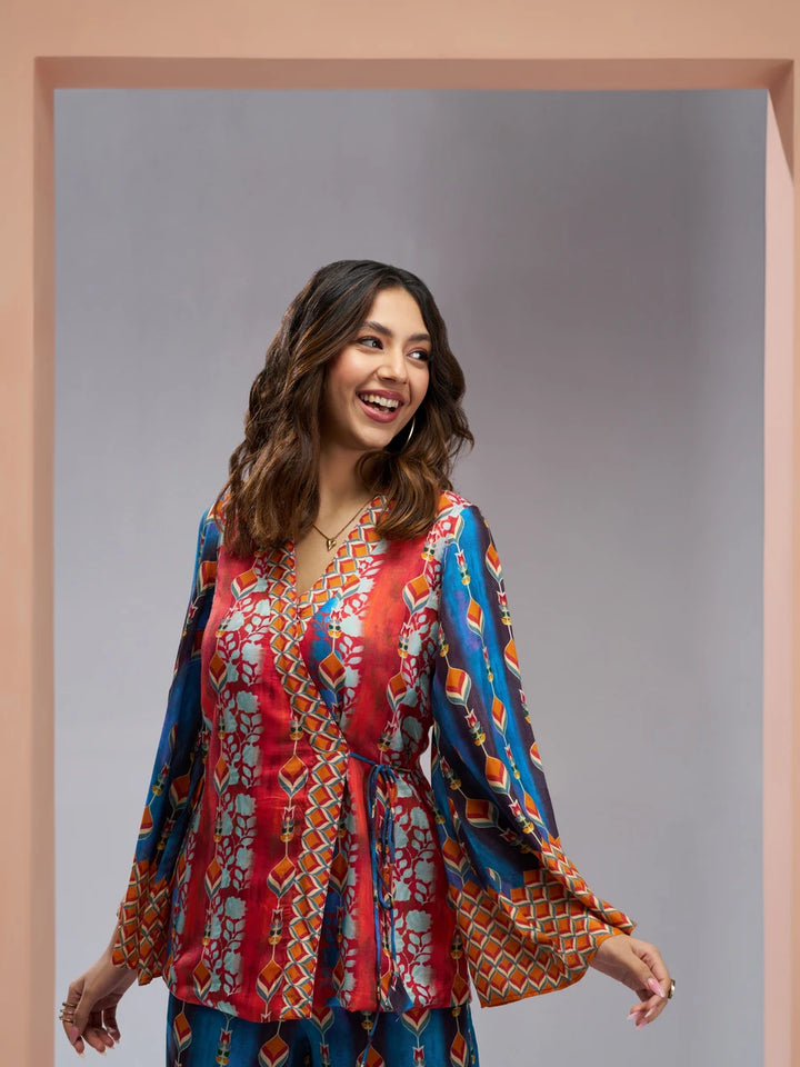 Vibrant  Designer Printed Muslin Silk Co-ord Set | Elegant Look