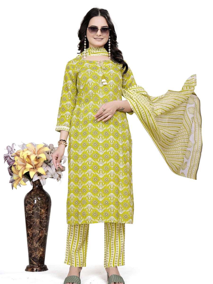Lightweight Lime Rayon Cotton Suit Gotta Lace | Stylish Ethnic Festive Wear