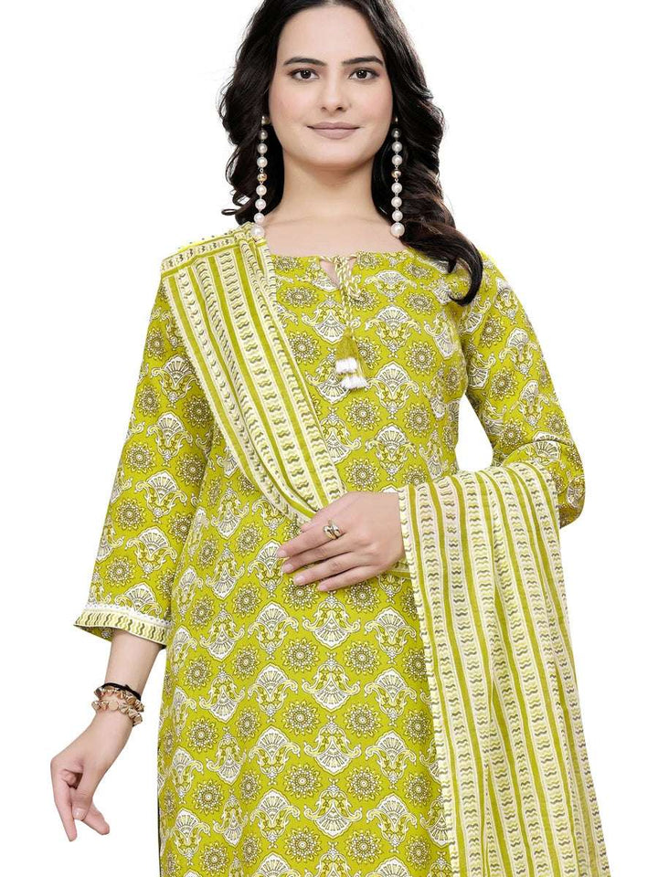 Lightweight Lime Rayon Cotton Suit Gotta Lace | Stylish Ethnic Festive Wear