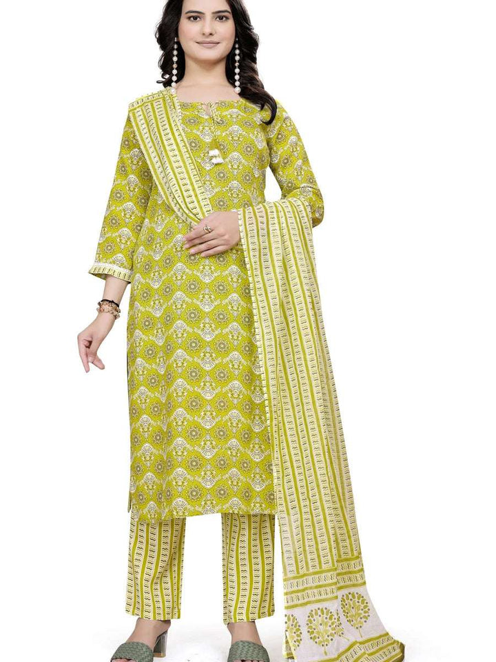 Lightweight Lime Rayon Cotton Suit Gotta Lace | Stylish Ethnic Festive Wear