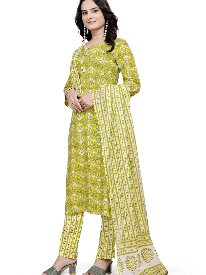 Lightweight Lime Rayon Cotton Suit Gotta Lace | Stylish Ethnic Festive Wear