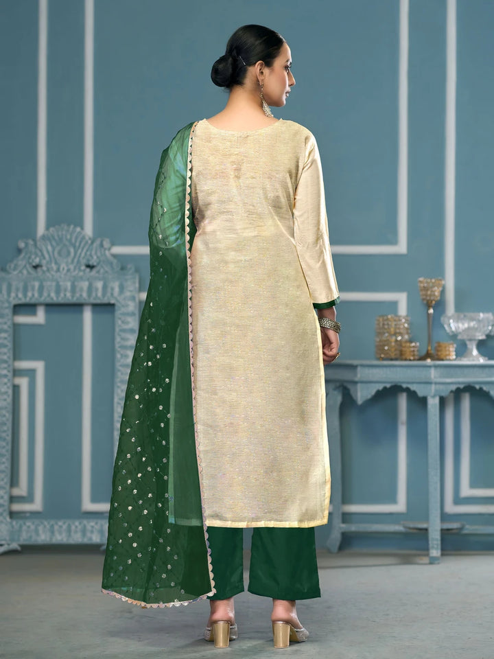 Trendy Viscose Banarasi Suit | Exquisite Work with Organza Dupatta