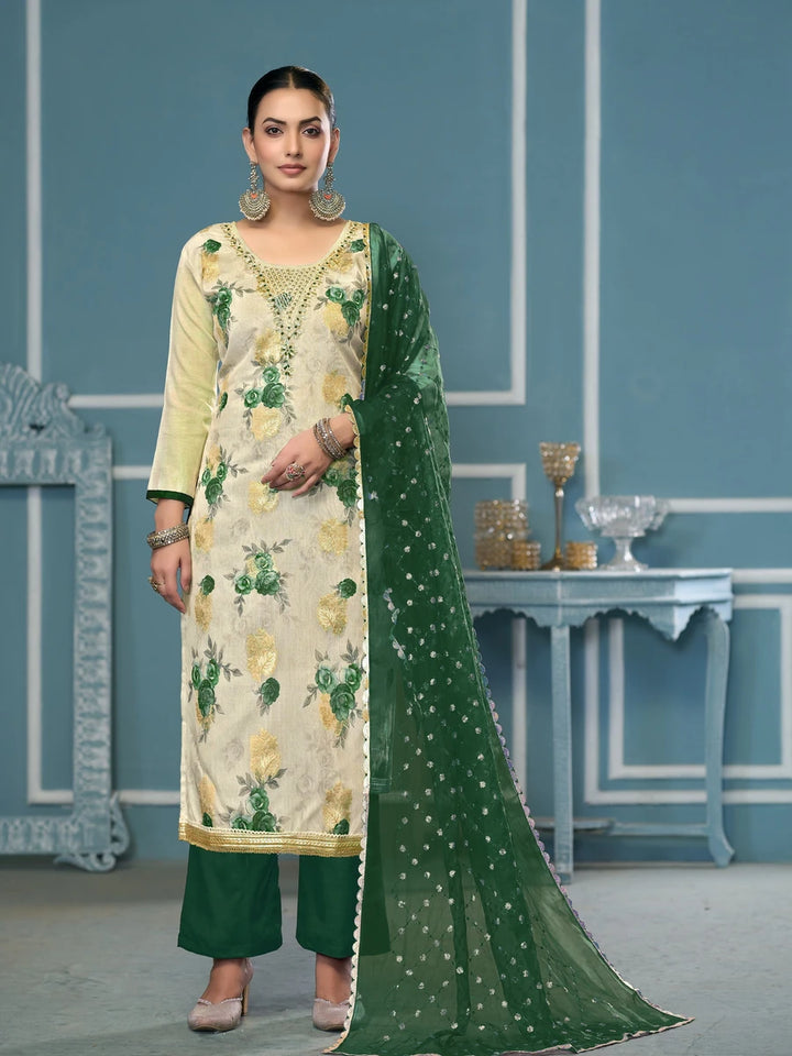 Trendy Viscose Banarasi Suit | Exquisite Work with Organza Dupatta