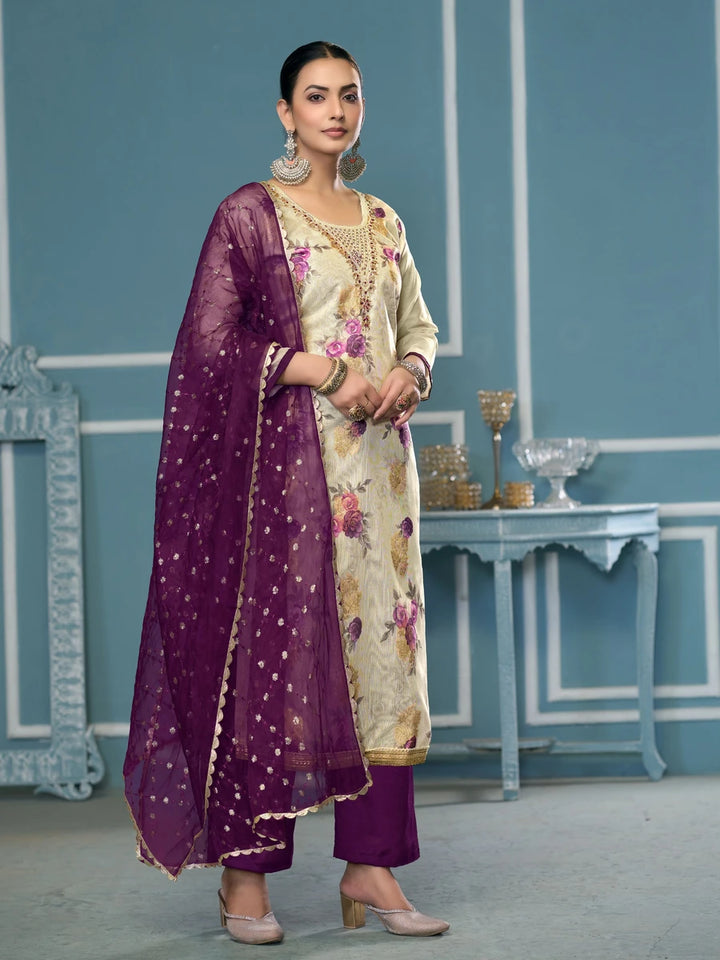 Trendy Viscose Banarasi Suit | Exquisite Work with Organza Dupatta