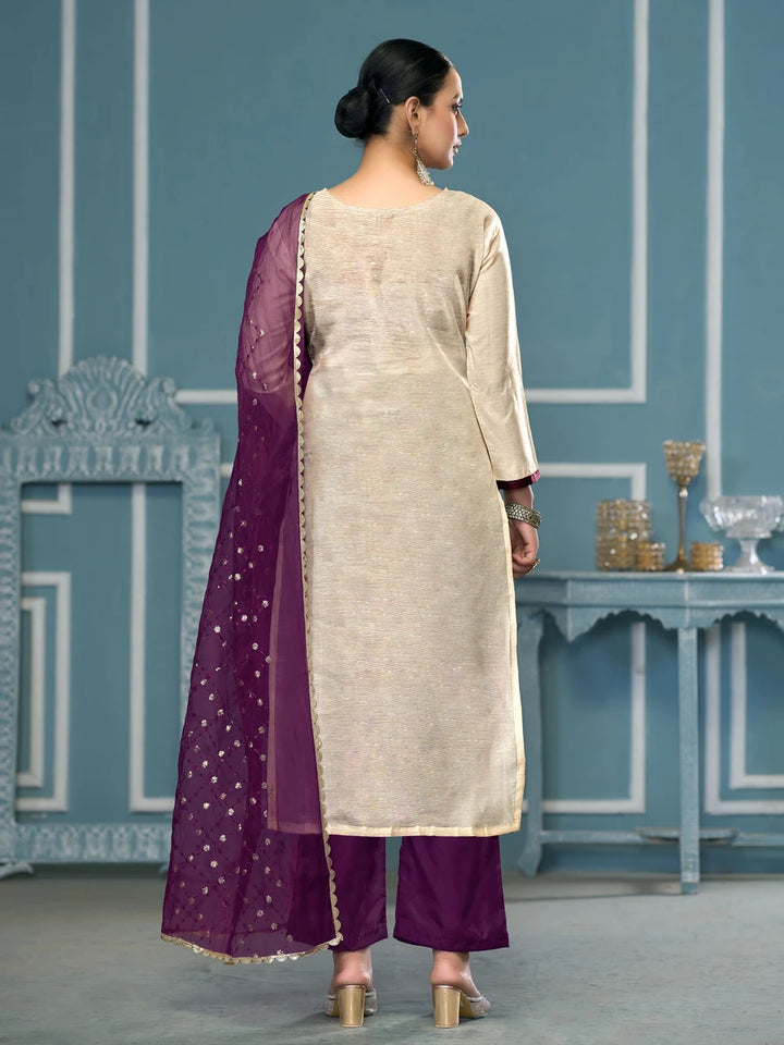 Trendy Viscose Banarasi Suit | Exquisite Work with Organza Dupatta