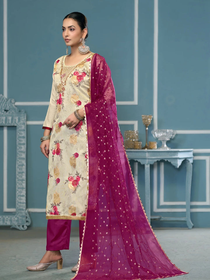 Trendy Viscose Banarasi Suit | Exquisite Work with Organza Dupatta