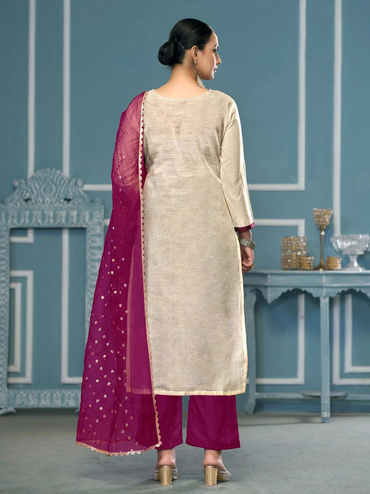 Trendy Viscose Banarasi Suit | Exquisite Work with Organza Dupatta