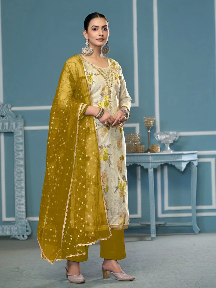 Trendy Viscose Banarasi Suit | Exquisite Work with Organza Dupatta