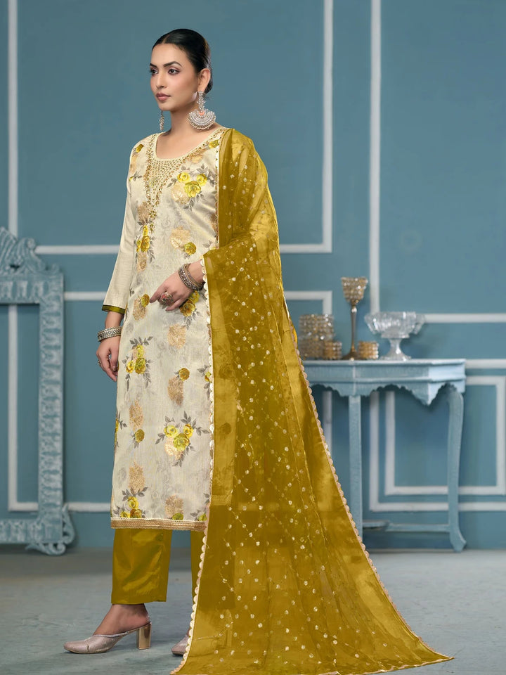 Trendy Viscose Banarasi Suit | Exquisite Work with Organza Dupatta