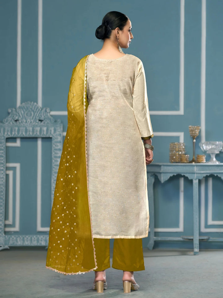 Trendy Viscose Banarasi Suit | Exquisite Work with Organza Dupatta