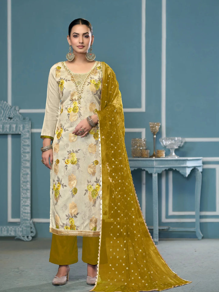 Trendy Viscose Banarasi Suit | Exquisite Work with Organza Dupatta