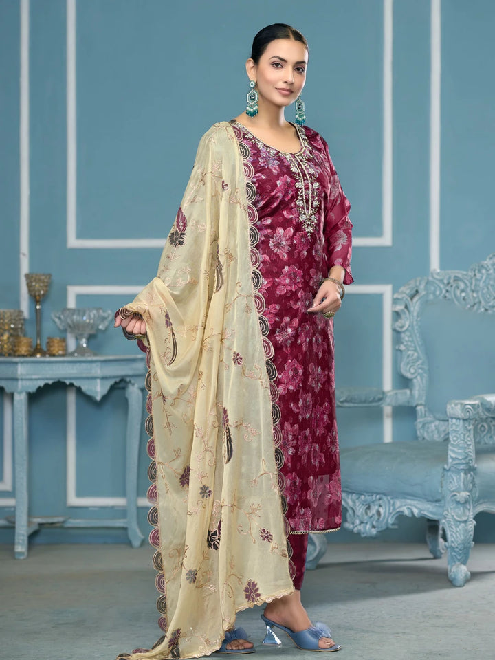 Fashionable Traditional Viscose Banarasi Suit | Beautiful Embroidery & Hand Work