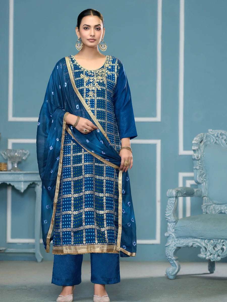 Stunning Banarasi Cotton Salwar Kameez | Traditional Printed Work