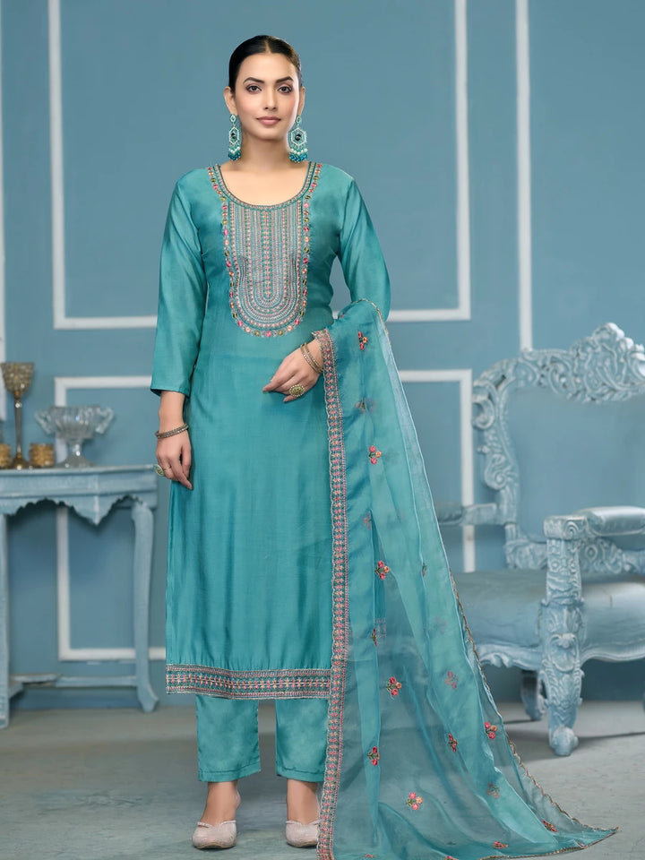 Royal Embroidered Salwar Kameez | Organza Dupatta & Hand Work Details