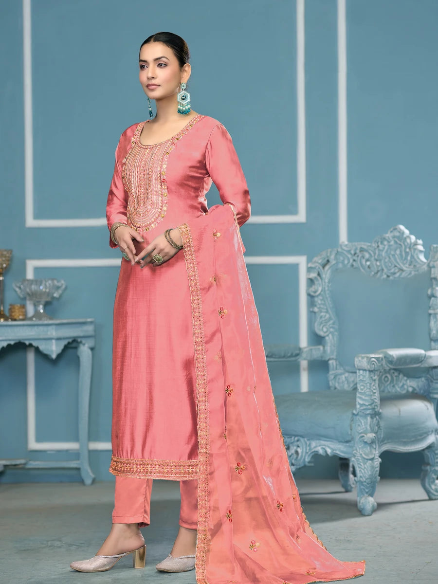 Royal Embroidered Salwar Kameez | Organza Dupatta & Hand Work Details