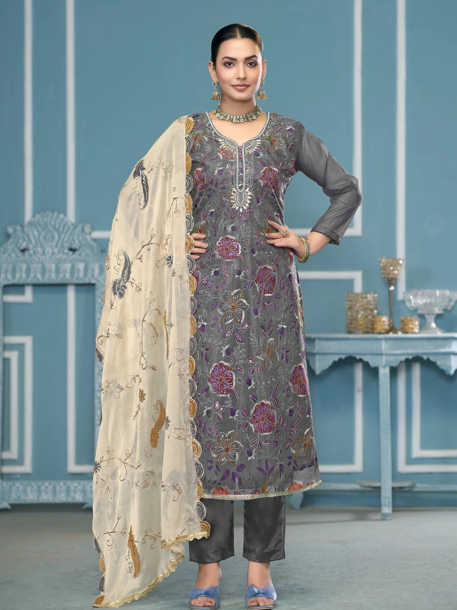 Premium Festive Wear | Embroidered Salwar Kameez with Nazmin Dupatta