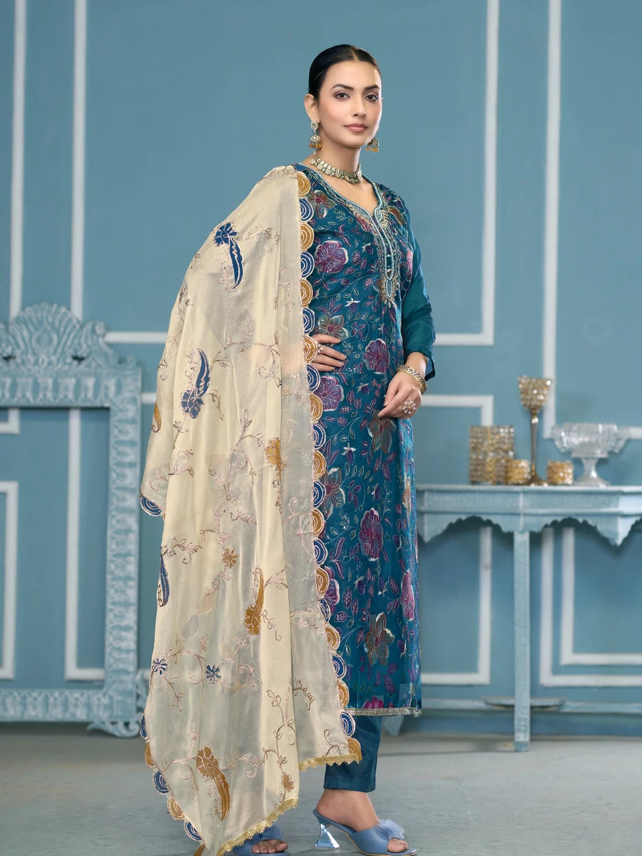 Premium Festive Wear | Embroidered Salwar Kameez with Nazmin Dupatta