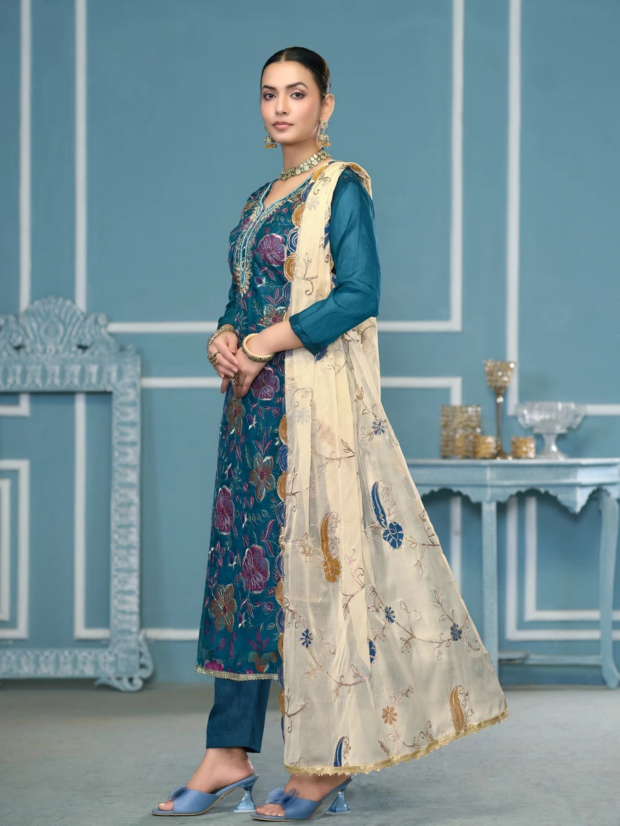 Premium Festive Wear | Embroidered Salwar Kameez with Nazmin Dupatta