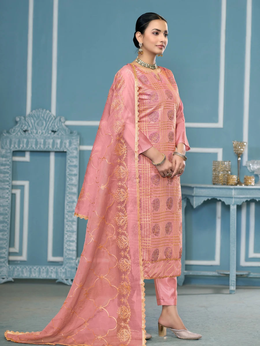 Modern Festive Cotton Salwar Suit | Embroidered Kameez with Soft Nazmin Dupatta