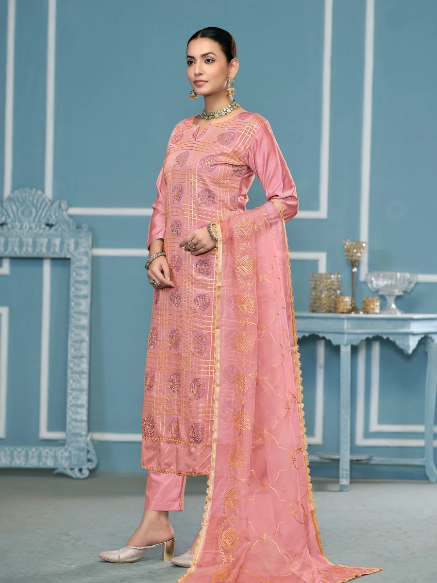 Modern Festive Cotton Salwar Suit | Embroidered Kameez with Soft Nazmin Dupatta