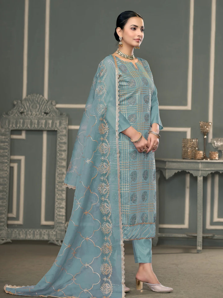 Modern Festive Cotton Salwar Suit | Embroidered Kameez with Soft Nazmin Dupatta