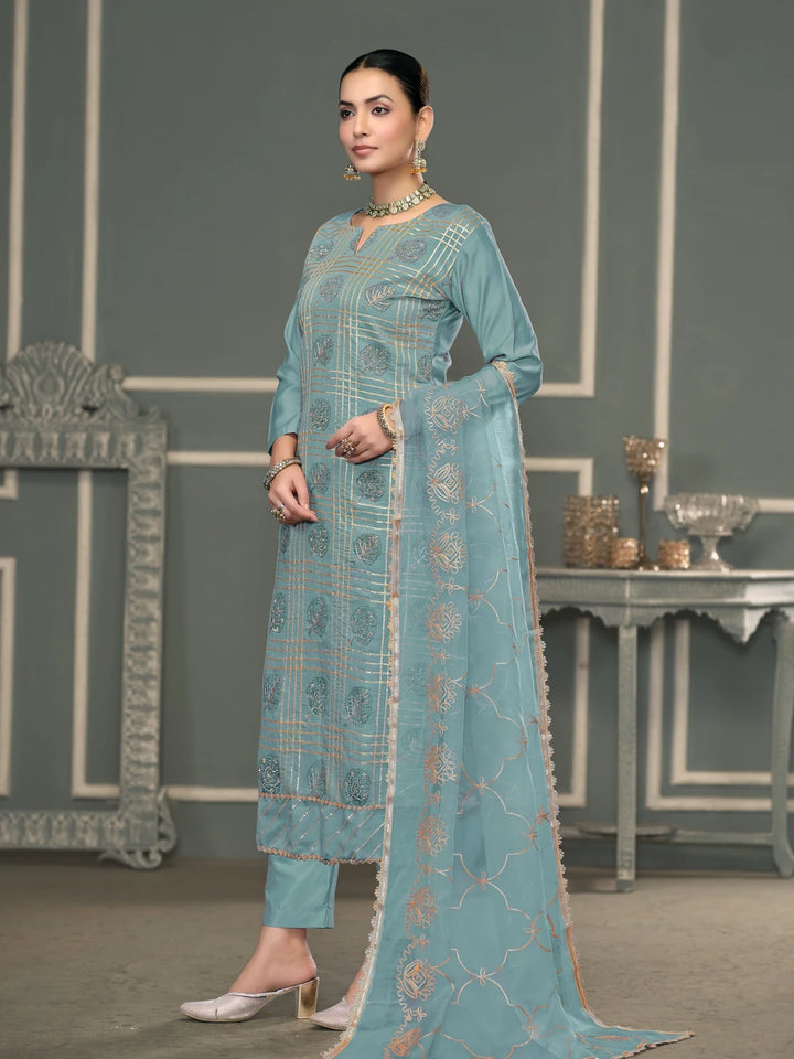 Modern Festive Cotton Salwar Suit | Embroidered Kameez with Soft Nazmin Dupatta