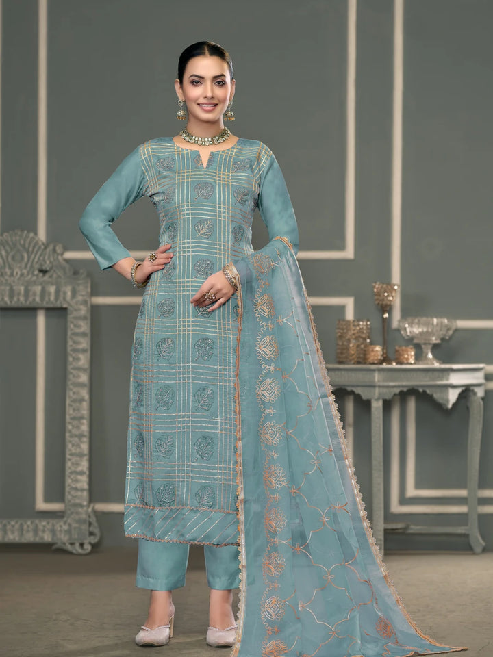 Modern Festive Cotton Salwar Suit | Embroidered Kameez with Soft Nazmin Dupatta