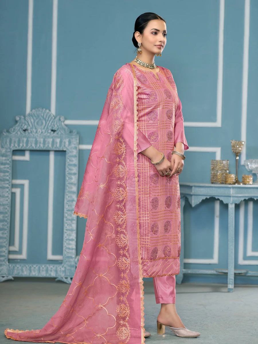 Modern Festive Cotton Salwar Suit | Embroidered Kameez with Soft Nazmin Dupatta