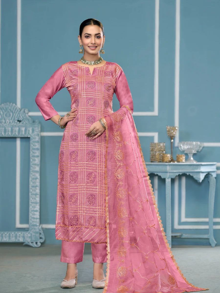 Modern Festive Cotton Salwar Suit | Embroidered Kameez with Soft Nazmin Dupatta