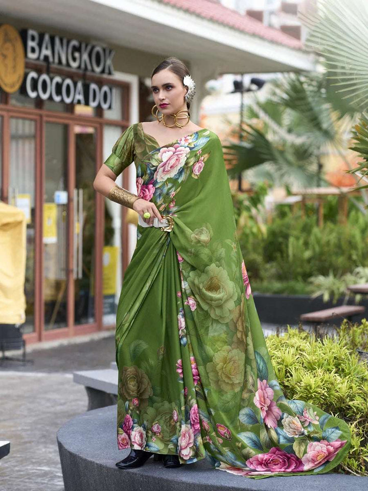Parrot Green Georgette Saree | Elegant Designer Printed for Any Occasion