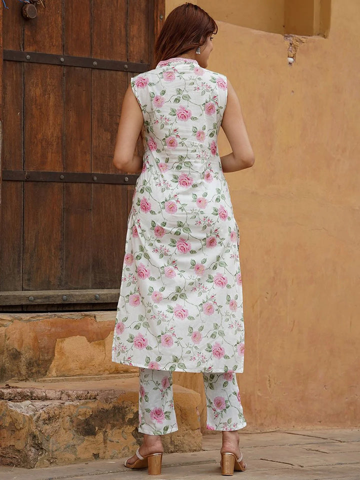 Cotton Slub Suit Set with Chanderi Dupatta | Designer Printed Work