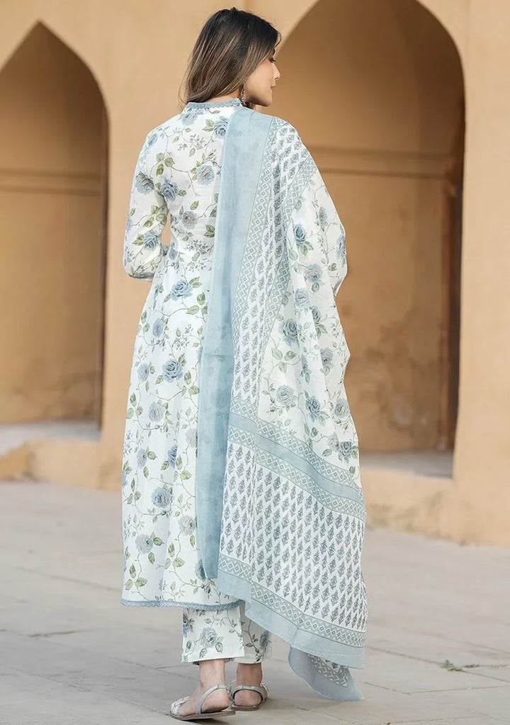 Elegant Printed Slub Cotton Suit | Chanderi Cotton Dupatta Style