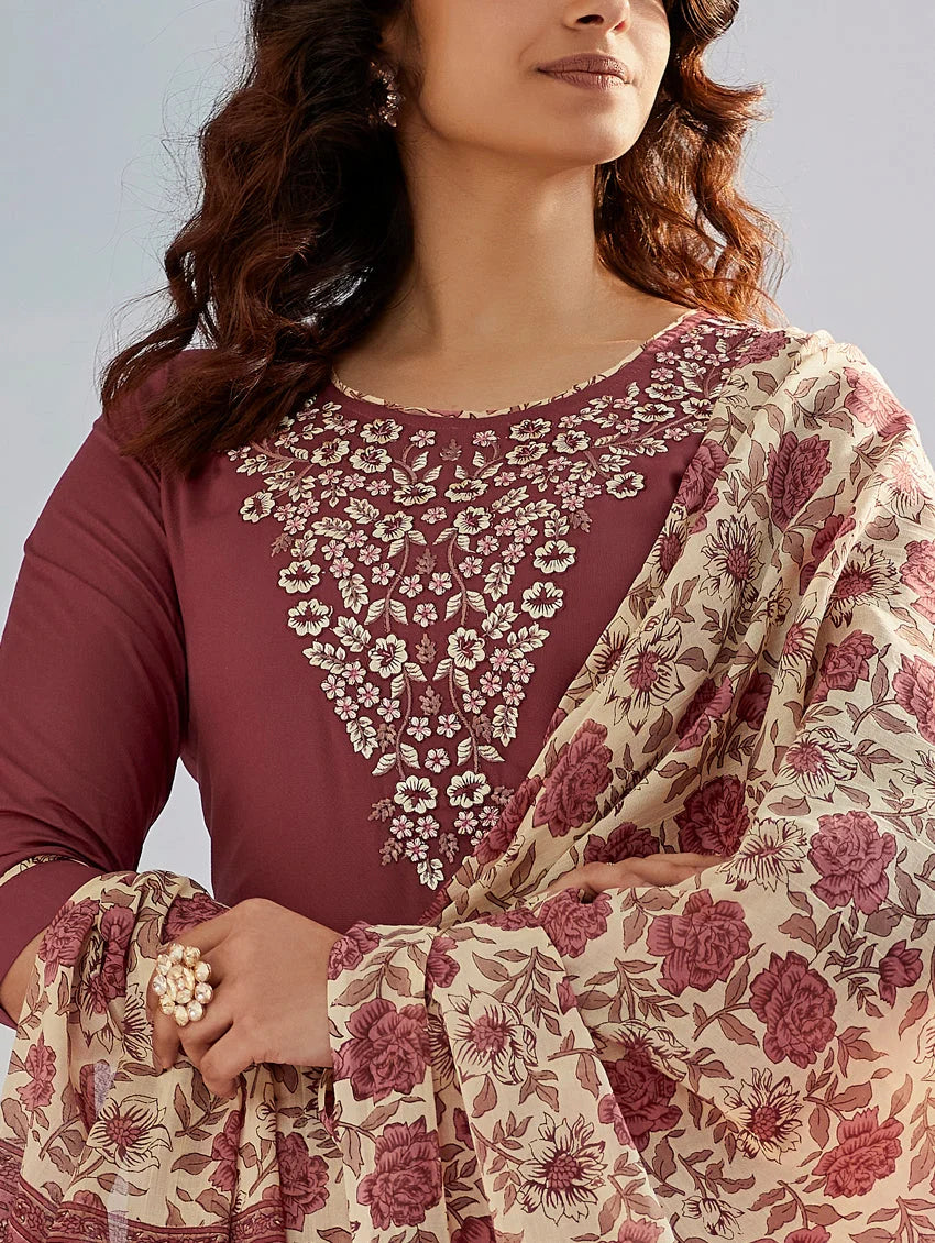 Blush Pink Cotton Slub Salwar Kameez with Chanderi Dupatta | Stylish Embroidery