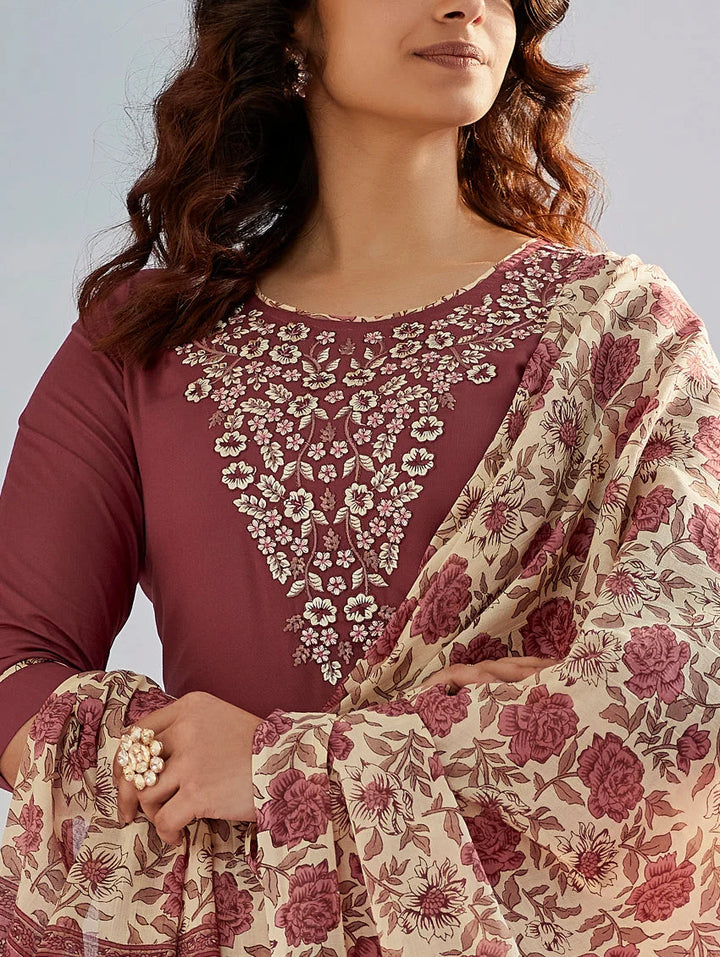 Blush Pink Cotton Slub Salwar Kameez with Chanderi Dupatta | Stylish Embroidery