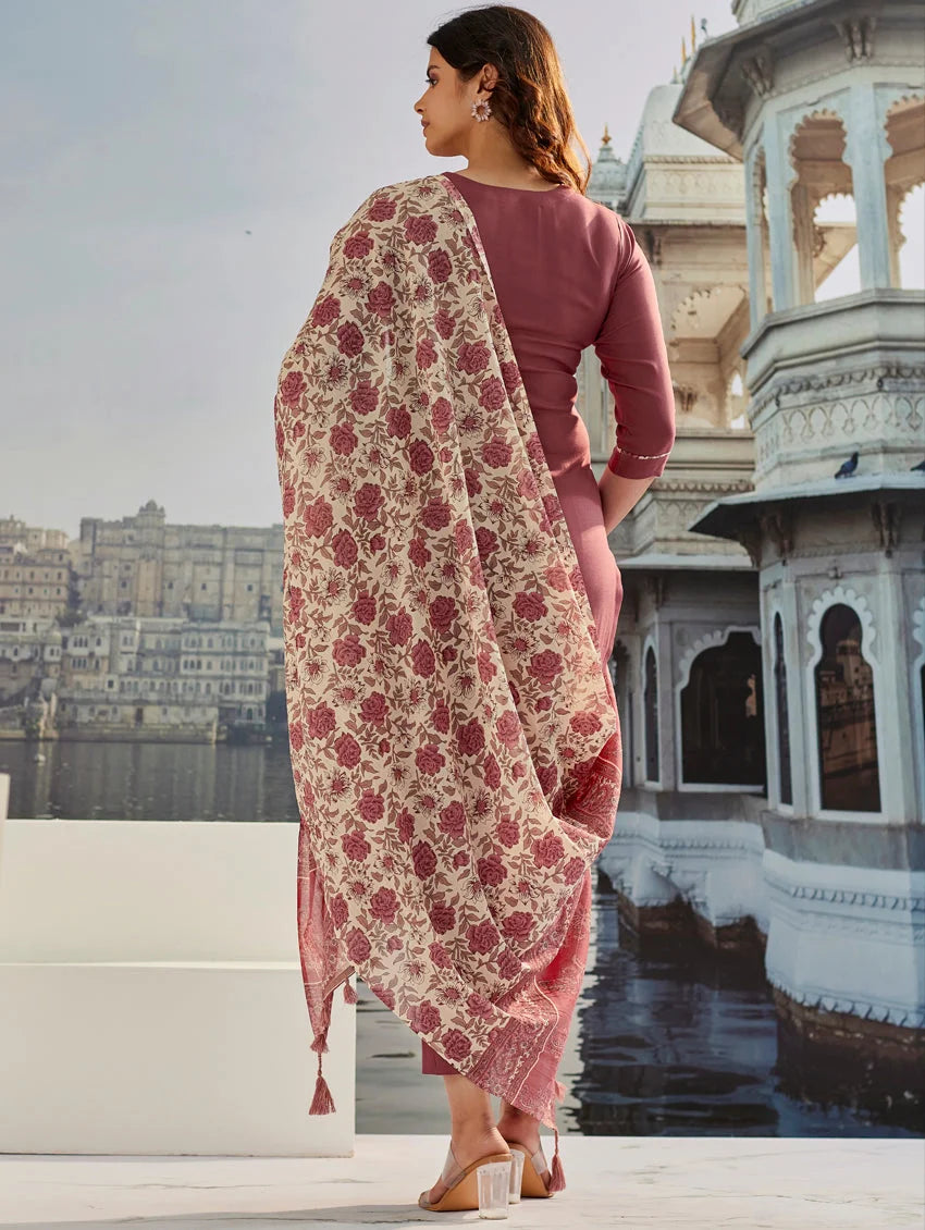 Blush Pink Cotton Slub Salwar Kameez with Chanderi Dupatta | Stylish Embroidery