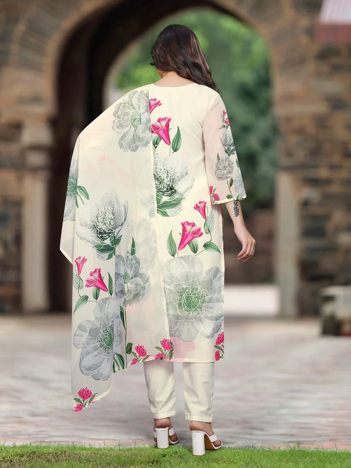 Partywear Embroidered Georgette Suit | Printed Dupatta Style
