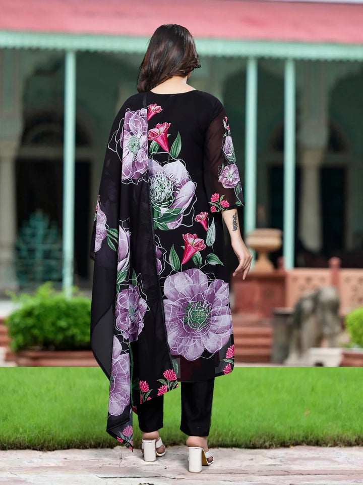 Partywear Embroidered Georgette Suit | Printed Dupatta Style