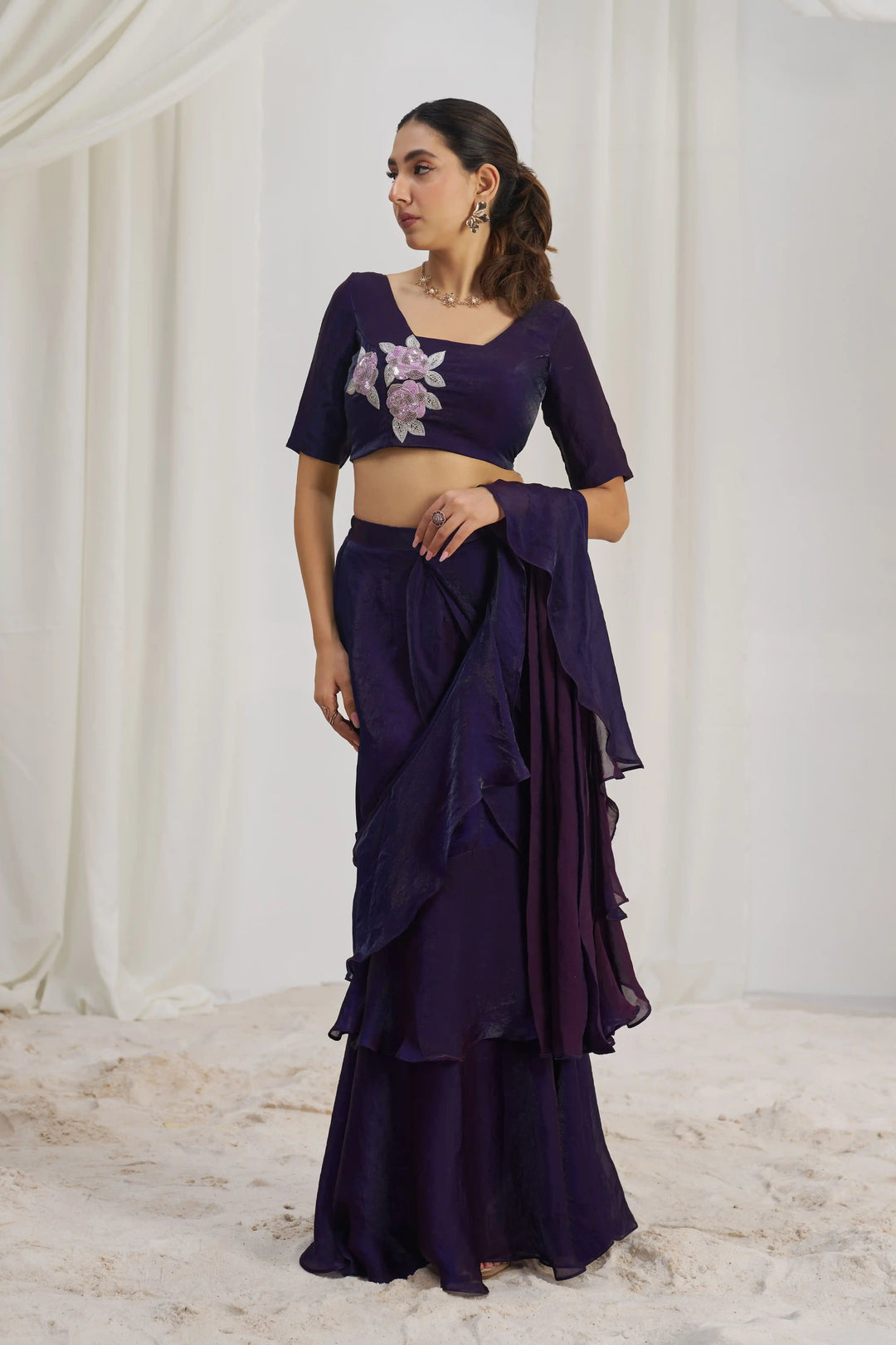Trendy Organza Saree for Festive Look | Designer Hand Work Style