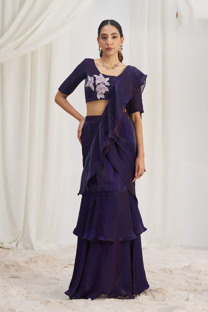 Trendy Organza Saree for Festive Look | Designer Hand Work Style