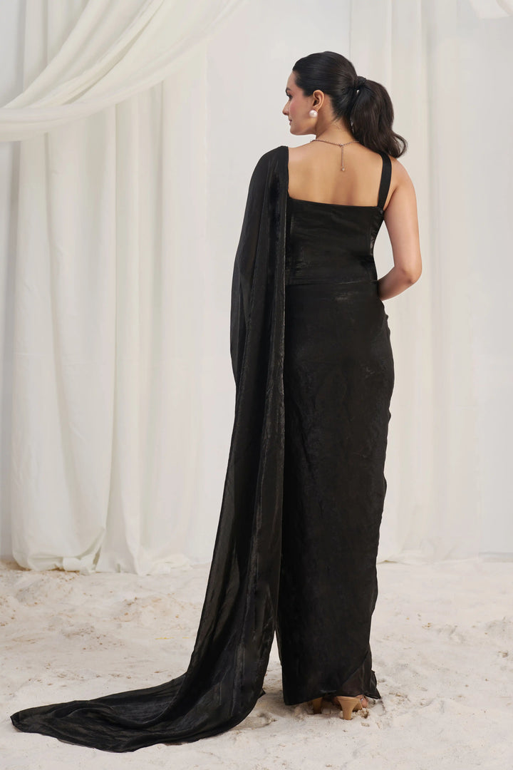Black Organza Saree with Blouse | Designer Hand Work for Women