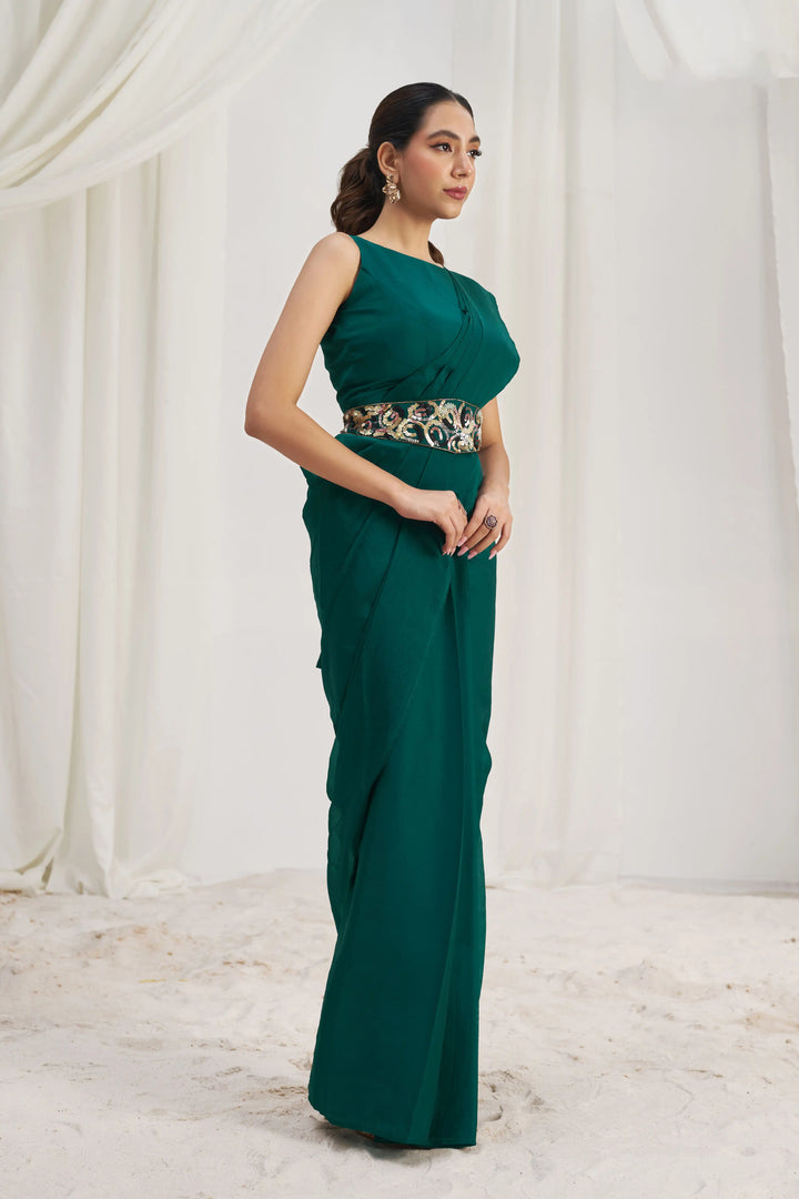 Designer Teal Green Saree | Hand Work Organza with Matching Blouse