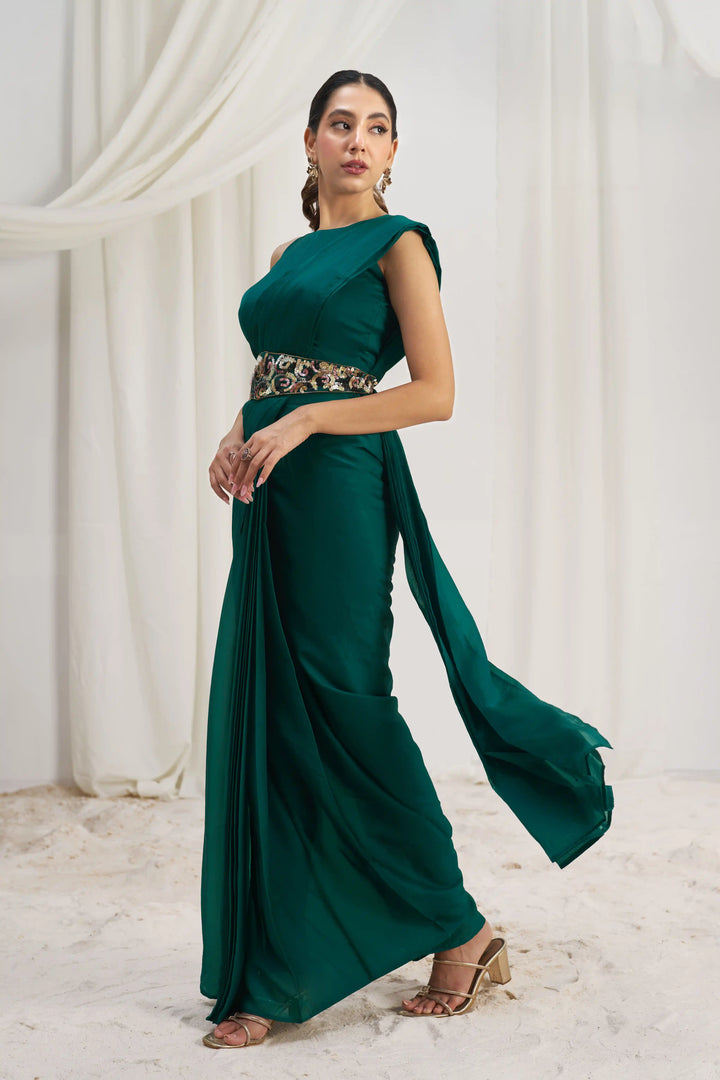 Designer Teal Green Saree | Hand Work Organza with Matching Blouse