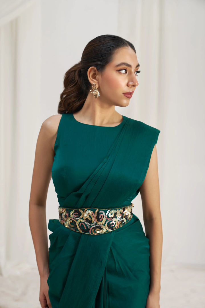 Designer Teal Green Saree | Hand Work Organza with Matching Blouse