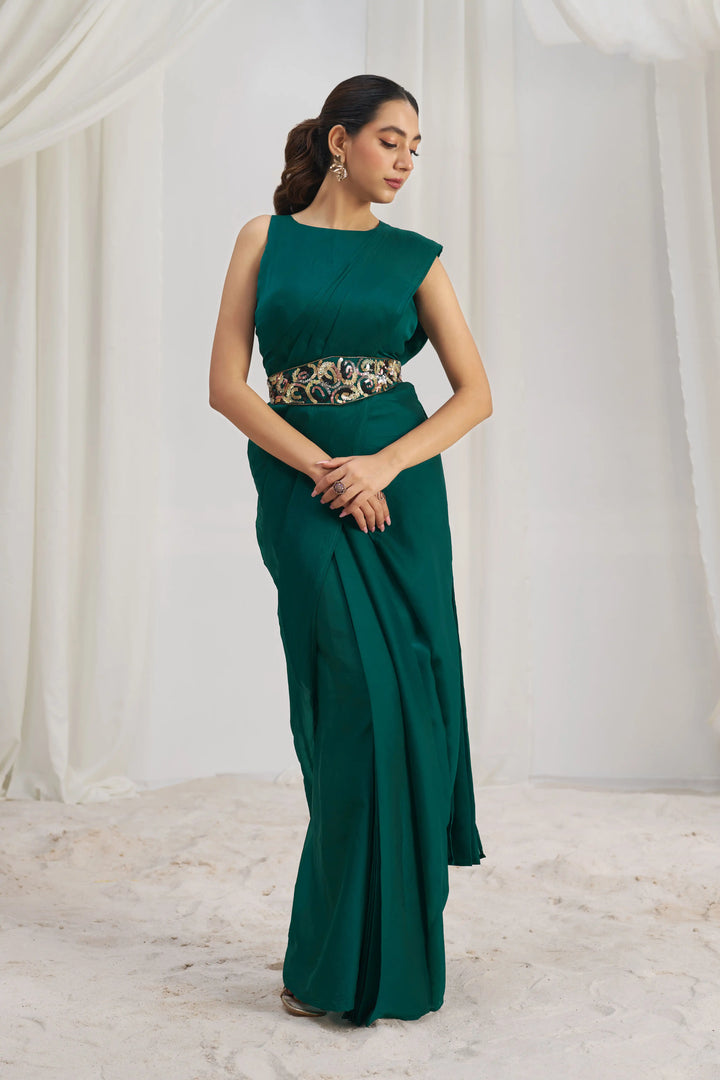 Designer Teal Green Saree | Hand Work Organza with Matching Blouse