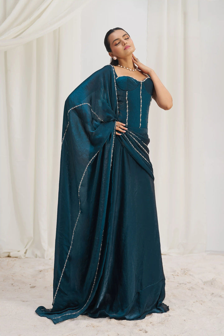 Luxury Organza Saree | Navy Elegance with Exquisite Hand Embroidery