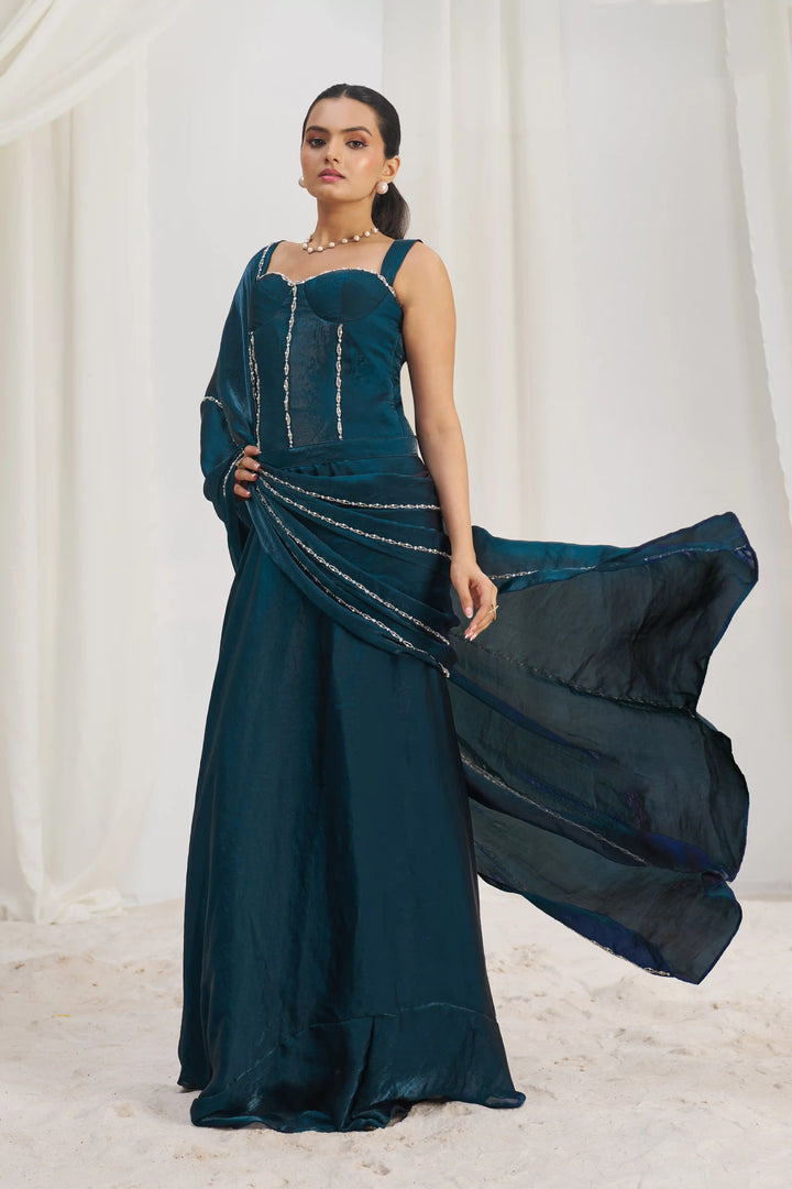 Luxury Organza Saree | Navy Elegance with Exquisite Hand Embroidery