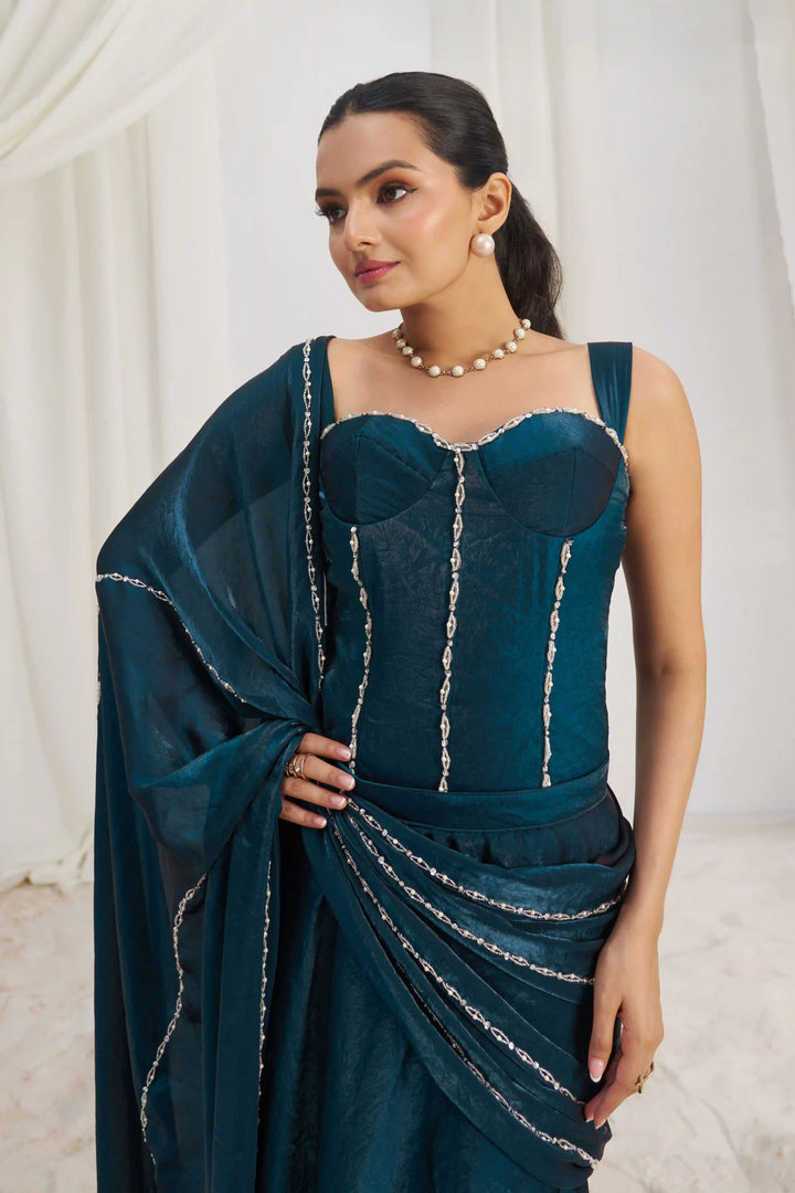 Luxury Organza Saree | Navy Elegance with Exquisite Hand Embroidery