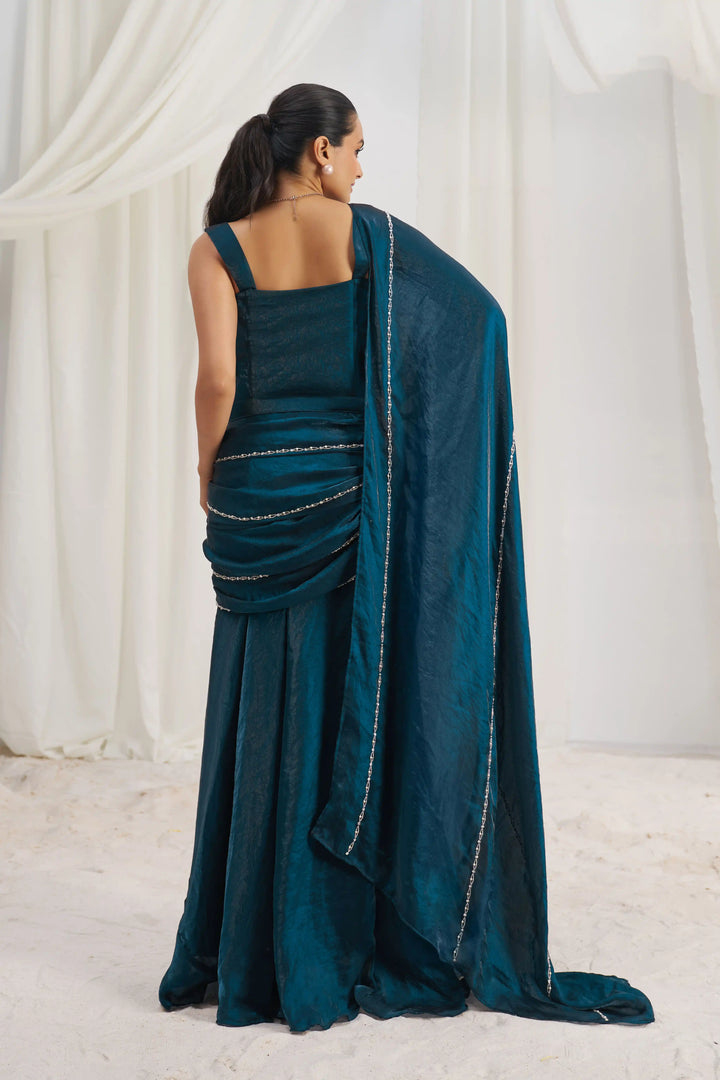 Luxury Organza Saree | Navy Elegance with Exquisite Hand Embroidery