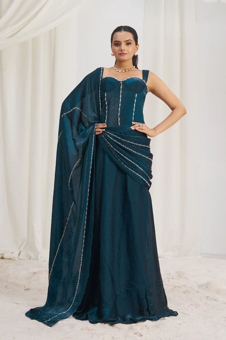 Luxury Organza Saree | Navy Elegance with Exquisite Hand Embroidery