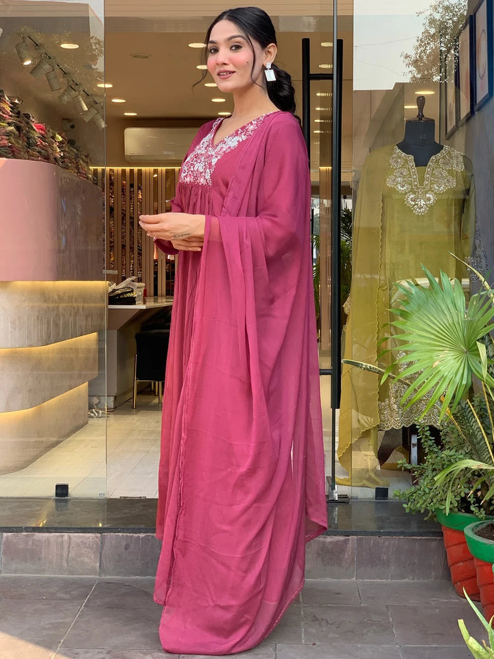 Exquisite Designer Embroidered Viscose Chinon Salwar Suit | Nazmin Dupatta